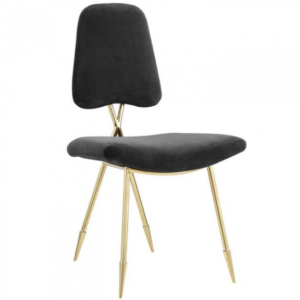 Black velvet Upholstered gold stainless steel legs dining chair