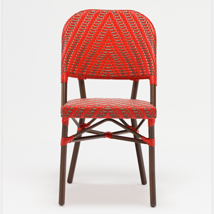 Aluminum frame red rattan dining chair