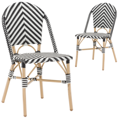 French bistro black and white V shape rattan chair