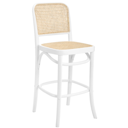 wooden cane counter stool in white