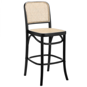 Modern wooden cane counter stool in black 65cm