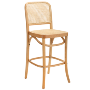 Modern wooden cane counter stool in natural