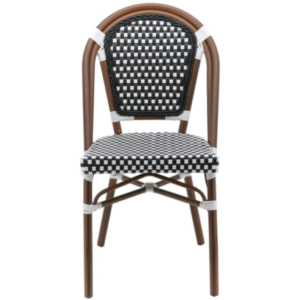 Aluminum bistro black and white rattan chair