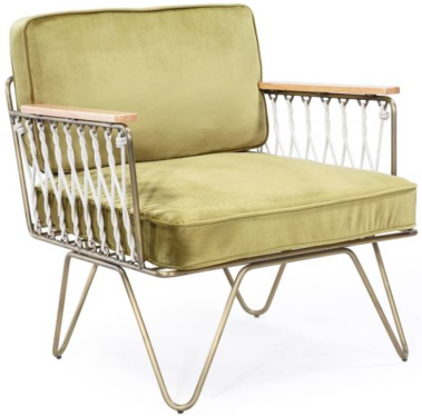 Metal frame velvet cushion sofa chair with wood armrest