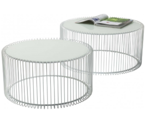 White powder coated metal wire coffee table set