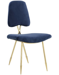 Navy blue velvet Upholstered gold stainless steel legs dining chair