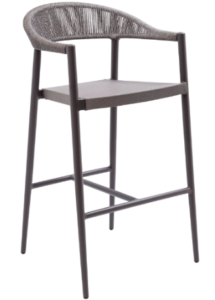 Outdoor armchair barstool w/ sling seat & rope back