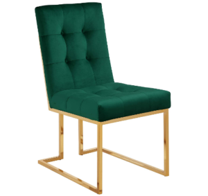 Polished gold stainless steel frame green velvet tufted dining chair