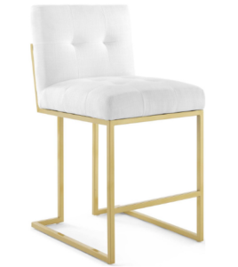 Polished gold stainless steel frame fabric tufted counter stool