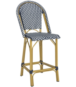 Outdoor French Bistro wicker Bar Stool – white/navy blue