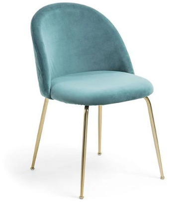 Modern design gold plated metal legs teal velvet dining chair