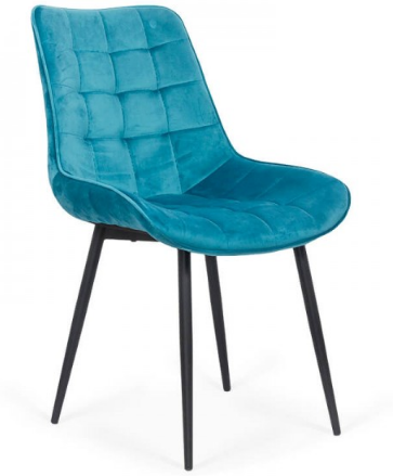 Black metal legs tufted blue velvet dining chair for wholesale
