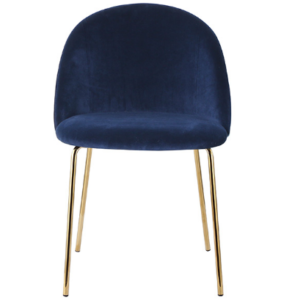 Gold plated solid metal legs navy blue velvet dining chair