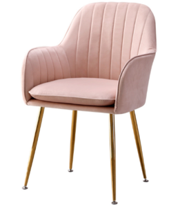 Modern design gold plated metal legs blush pink velvet dining chair