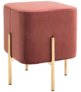 Gold plated metal frame blush pink velvet square ottoman/stool