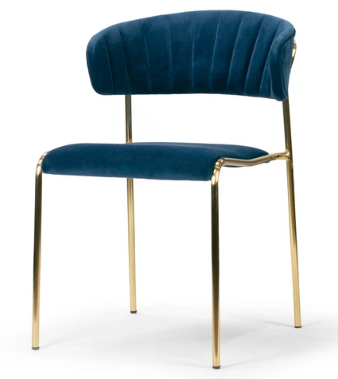 Golden metal legs blue velvet dining chair