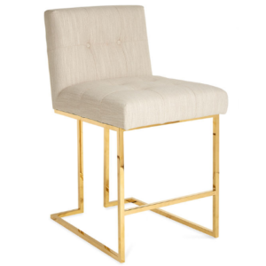 Polished gold stainless steel frame linen fabric tufted counter stool chair