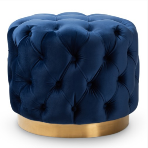 Blue velvet tufted Pouf Ottoman Upholstered ottoman with gold base