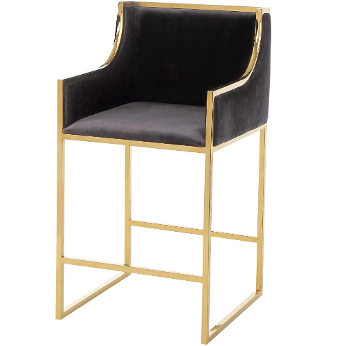 Gold plated stainless steel legs velvet counter stool
