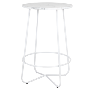 Event hire furniture White marble top metal legs round bar table