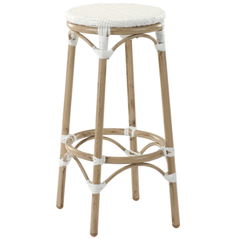 White rattan bamboo outdoor cafe barstool