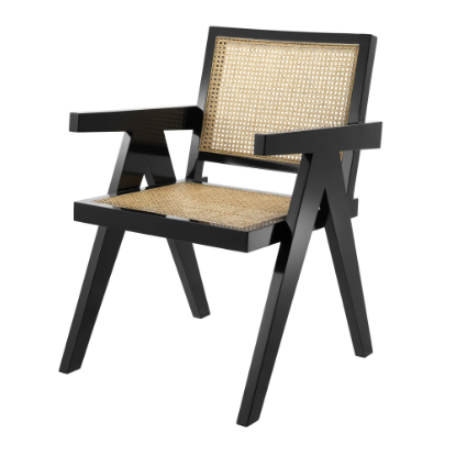 Black wooden frame cane armchair