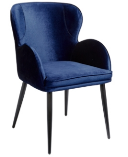 Modern design black metal legs navy blue velvet dining chair