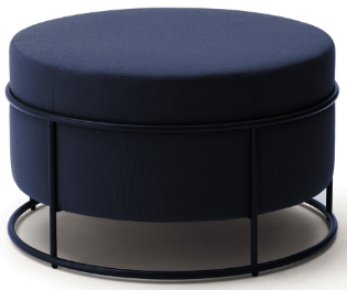 Black metal base navy blue fabric round ottoman stool