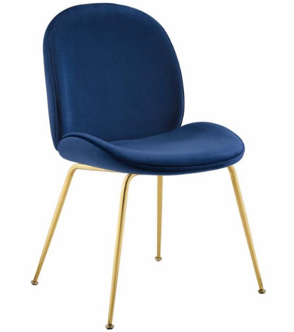 Gold Stainless Steel Leg Navy Blue Velvet Dining Chair