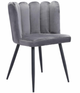 Black metal legs gray velvet dining chair