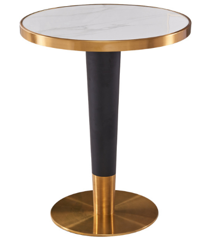 White marble top brush gold stainless steel base dining table