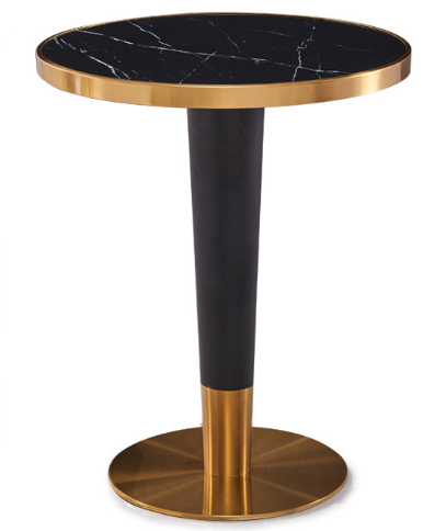 Black marble top brush gold stainless steel base dining table