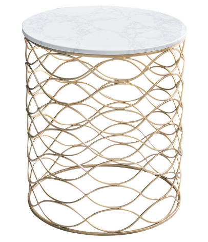 Gold plated metal base marble top side table