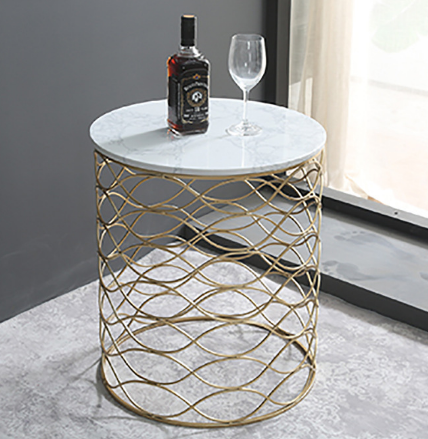 Gold plated metal base marble top side table