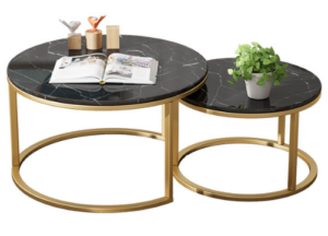 Black marble top golden base coffee table set