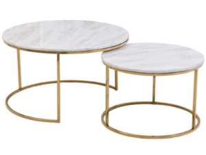 White marble top golden base coffee table set