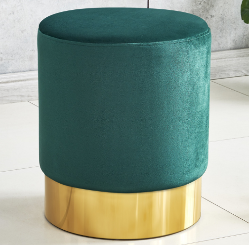 Gold base Green velvet round ottoman stool