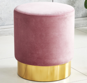Blush pink velvet gold base round ottoman stool
