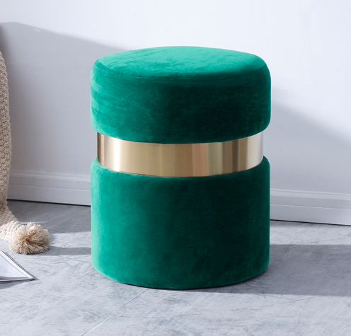 Green Velvet round ottoman stool