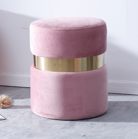 Blush pink Velvet round ottoman stool