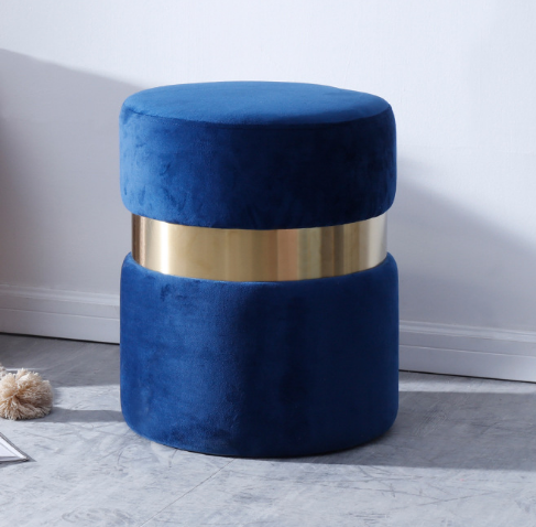 Navy blue Velvet round ottoman stool
