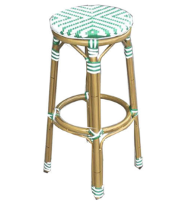 White and green rattan bamboo look bar stool