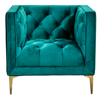 Emerald green velvet gold legs single sofa