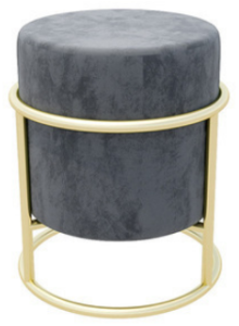 Golden metal base gray velvet round small ottoman