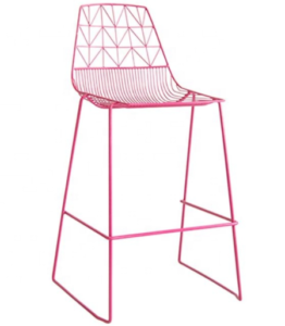 Stackable pink powder coated Metal Wire Bar Chair