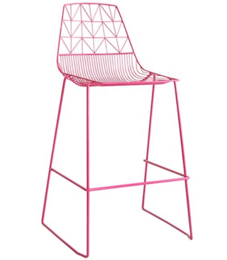 Stackable pink powder coated Metal Wire Bar Chair