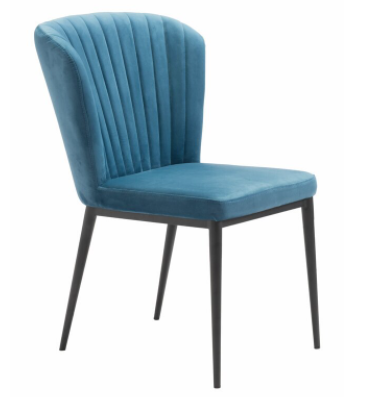 Black metal legs blue velvet dining chair