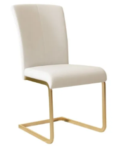 Gold metal base white PU leather upholstered dining chair