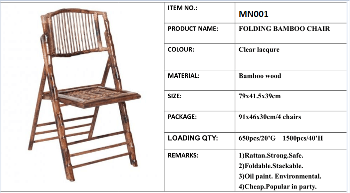 Natural bamboo folding chair for wedding