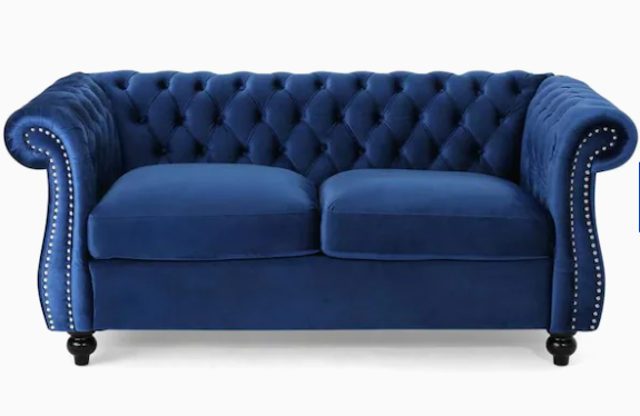 Navy Blue velvet Chesterfield Loveseat Sofa